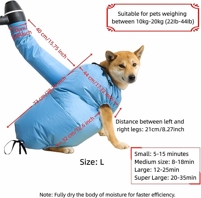 Dog Drying Bag for Large Dogs, Fast Pet Hair Dryer Kit 360° Air Circulation, Hands-Free Blow Dryer Compatible with Hair Dryer/Blower, Anti-Splash & Overheat Protection for Small Medium Large Dogs Cats
