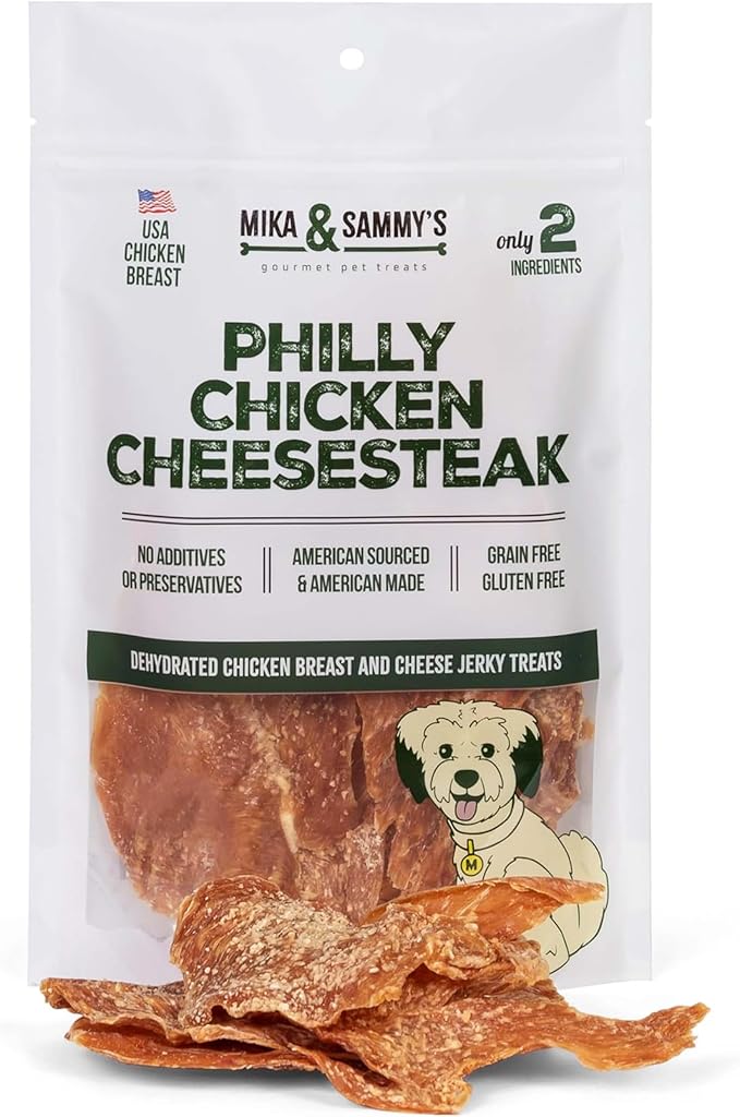 Gourmet Chicken Jerky Dog Treats - Made in USA only, Cage-Free, No Additives (Mika & Sammy's Chicken Cheese 12 oz)