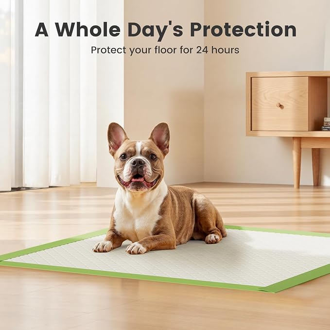Gardner Pet Dog Pee Pads Rugular 22"x22", Thicker ECO Green Small Disposable Puppy Training Pads Super Absorbent Full Edge-Wrapping Pad for Dogs, Puppies, Doggies, Cats-(50 Count)