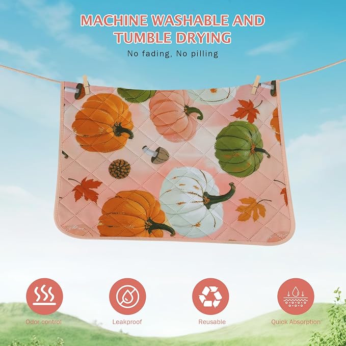 IEUUMLER Washable Pee Pads for Dogs, 2 Pack Pumpkin Pattern Reusable Waterproof Puppy Potty Pads, Non-Slip Absorbent Pet Training Pads for Playpen Crate Bed EU016 Pink Pumpkin, 48x36