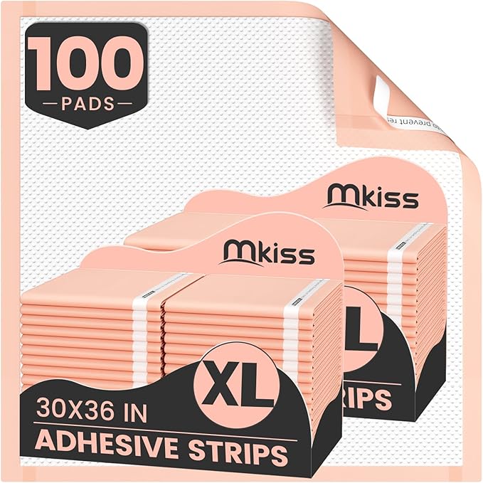 MKISS Bed Pads with Adhesive Strip 30"x36", 100 Count, Thick Absorbent Incontinence Adults Underpads Disposable, Leakproof Pee Pads, Extra Large Pet Training Pads