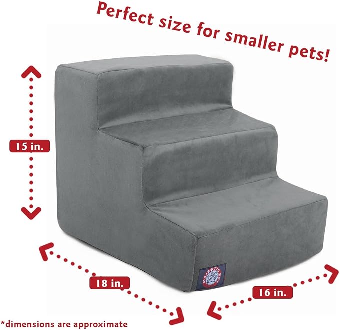 Majestic Pet 3 Step Portable Dog Stairs for Small Dogs to get on Bed Supports 25 lbs or Less – Dog Steps for High Bed with Machine Washable Cover – Pet Stairs for Cats Suede Rust