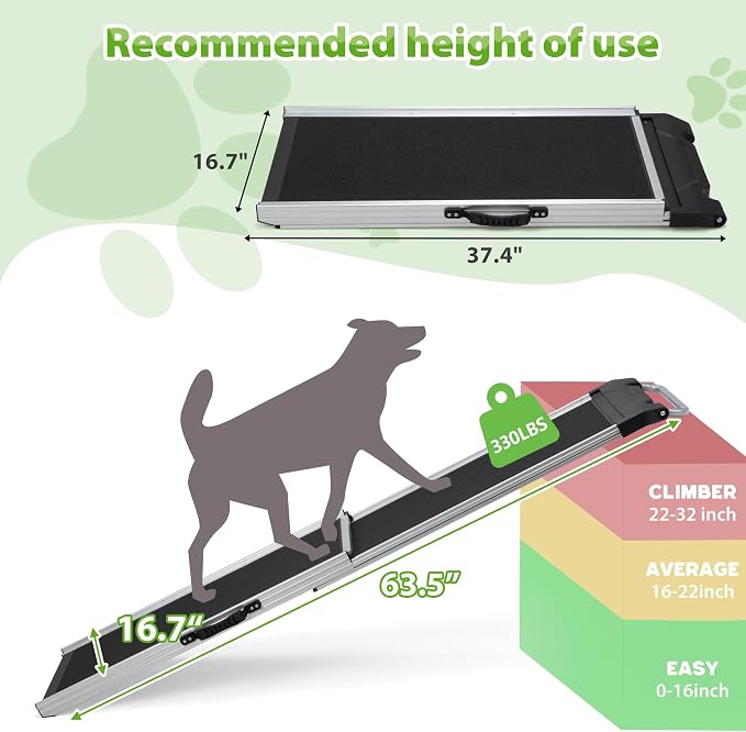 COZIWOW Aluminum Pet Ramp Ladder,Portable Dog Car Step Ramp with 2-Fold Design and Handle, Non-Slip Surface, Oxford Strap,Pet Stairs for Vehicles,SUV,Truck, High Bed,Black