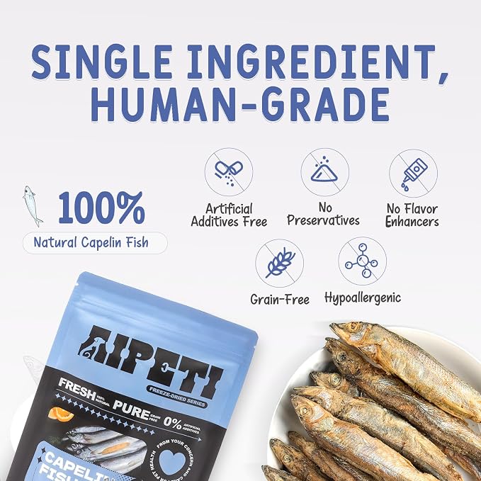 Freeze Dried Capelin Fish and Chicken Necks Treats for Cats & Dogs, Omega-3 Rich Whole Fish & Crunchy Calcium Source, Grain Free, 2-Pack
