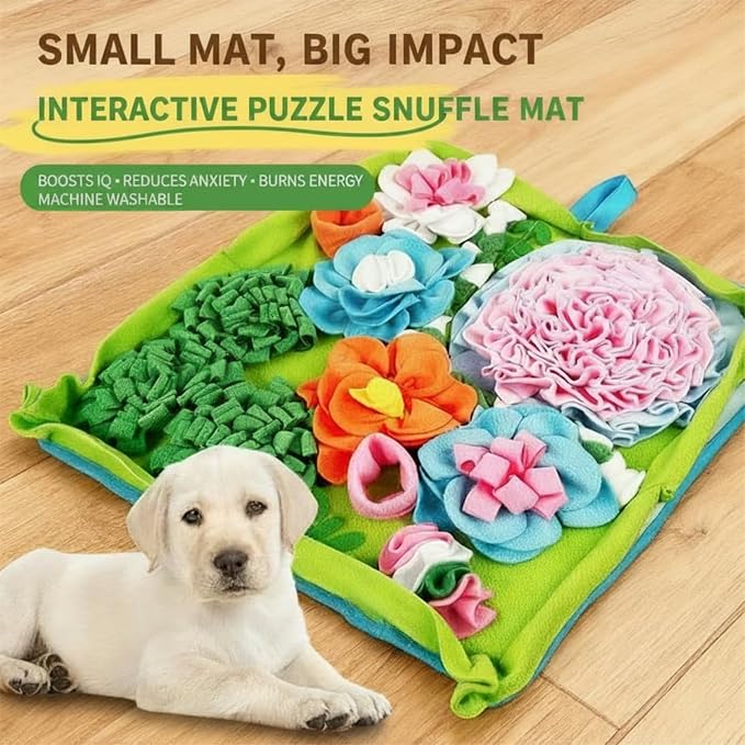 Heavy-Duty Snuffle Mat for Dogs, 19.7" Non-Slip Foraging Mat with Table-Fixing Straps, Interactive Dog Puzzle Toy for Slow Feeding, Mental Enrichment for Large & Small Dogs