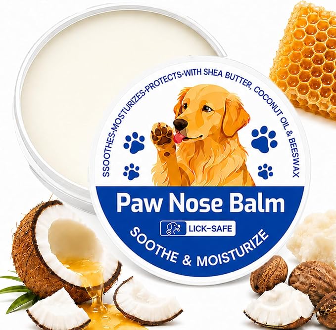 Lick Safe Dog Paw & Nose Balm - All Natural Moisturizing Wax with Coconut Oil & Shea Butter, Soothes Dry Cracked Paws & Snout, Heat & Cold Pavement Protection, 1.76 Oz Nose Butter