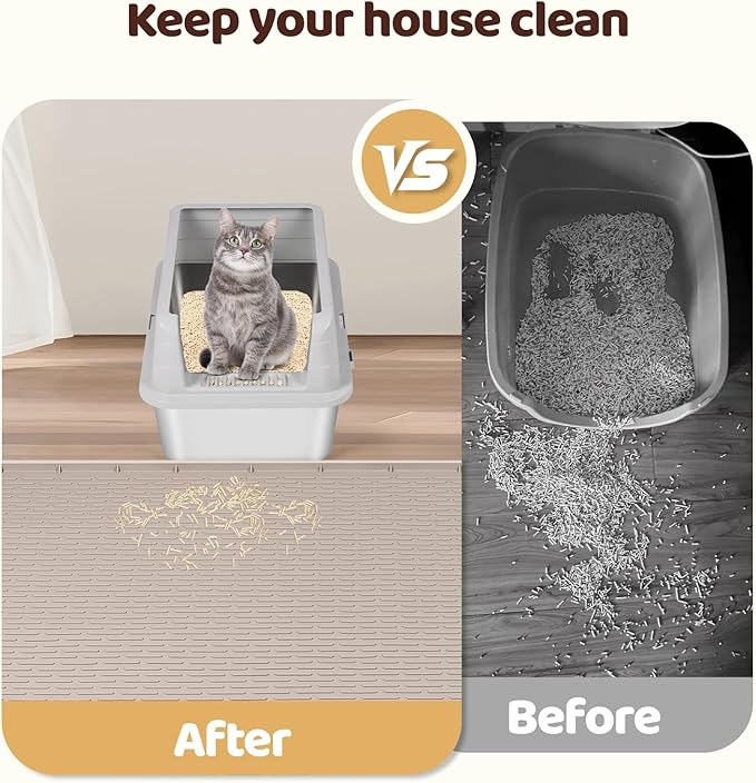 Cat Litter Mat, XL Extra Large 57" x 40" Silicone Mat Litter Trapping Mat for Scatter Control, Soft on Kitty Paws, Easy to Clean (Khaki)