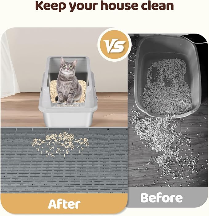 Cat Litter Mat, XXL Extra Large 70" x 45" Silicone Mat Litter Trapping Mat for Scatter Control, Soft on Kitty Paws, Easy to Clean (Dark Grey)