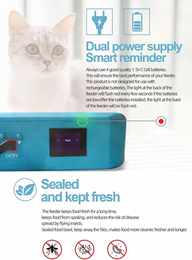 Automatic Pet Feeder with Active RFID Technology, Dual Source Battery/USB - Prevents Food Stealing, Perfect for Prescription Diets, Schedules Meals for Multiple Pets (Cats & Dogs) (White)