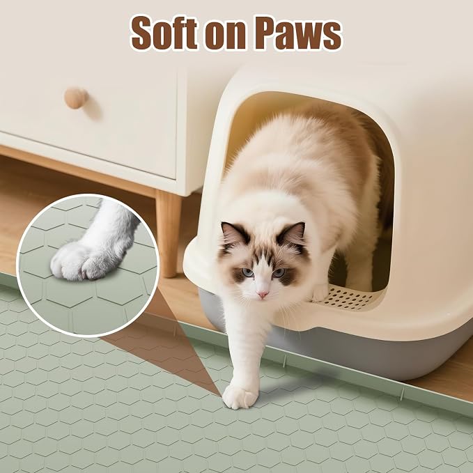 Cat Mat for Litter Box, 40" X 28" Large Silicone Cat Litter Trapping Mat, Waterproof Cat Litter Mat, Soft on Kitty Paws, Urine-Proof, Non-Slip Kitty Scratch Pad for Floor(Green)
