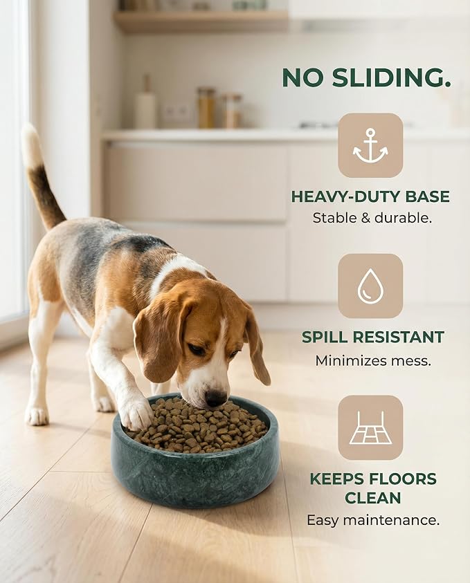 OOBOOB Natural Marble Dog Bowls, Heavy Duty Non-Slip Pet Bowls, Minimalist Dog Food Bowl with Unique Natural Veining, Durable Feeding Bowl for Small to Medium Dogs & Cats