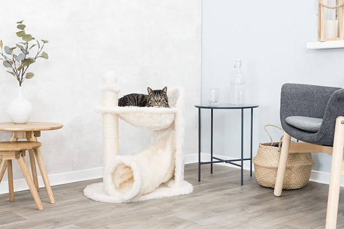 TRIXIE Baza Gandia Scratching Post – Cat Tower with Sisal Scratching Post, Cozy Condo & Padded Platform – Indoor Cat Furniture for Scratching & Climbing – Cream, 15.7" x 23.6" x 26.8"