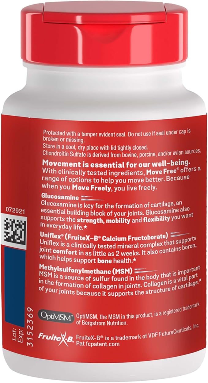 Move Free Advanced Glucosamine Chondroitin MSM Joint Support Supplement, Supports Mobility Comfort Strength Flexibility & Bone - 120 Tablets (40 servings)*