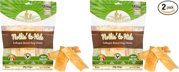Fieldcrest Farms Nothin to Hide Flip Chips Chews for Dogs - All Natural Rawhide Alternative Treats for Dogs, Chicken, Beef or Peanut Butter Flavor Snack for All Breed Dogs (Chicken, 8.5 Oz)