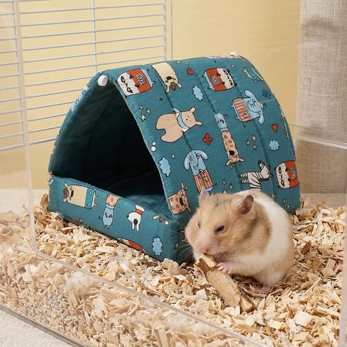 Guinea Pig Hideout 4 Pack, Washable Fleece Small Animal Bed & Tunnel, Cozy Guinea Pig House Cage Accessories for Bunny, Hedgehog, Chinchilla, Hamster, Ferret (Greenery,7.9 in)