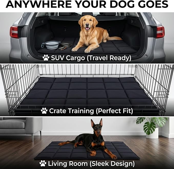 Chew Proof Dog Crate Pad – Indestructible Durable Crate Pad for Aggressive Chewers, Quilted Washable Waterproof Tough Kennel Mat, Replacement for Cage Tray, Indoor & Outdoor, 26″×39″, Black