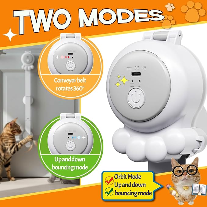 2-in-1 Electric Cat Wand – Rechargeable Auto Indoor Toy, Suction & Hanging Design, 2 Modes (Track Chase + Bounce),Perfect for Kittens & Adult Cats, Ultimate Cat Gift