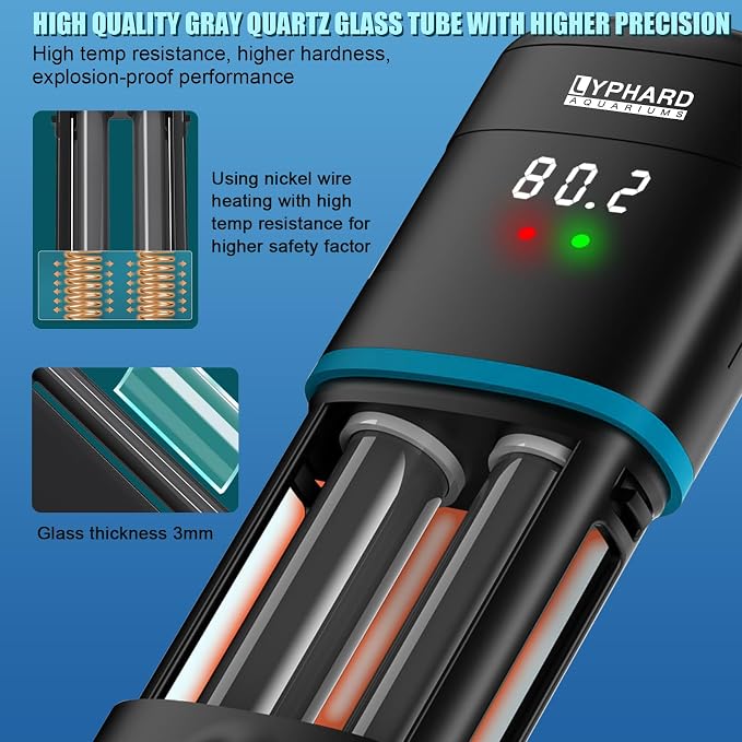 LYPHARD AQUARIUMS Electronic Aquarium Heater, 300W Small Fish Tank Heater, Adjustable Submersible Heater PID Temperature Control with LED Digital, Water Dry Automatic Shut Off for Fresh Seawater