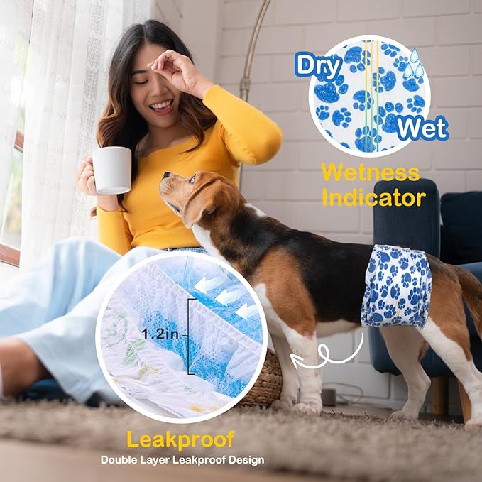 Dono Dog Diapers Male, Disposable Male Dog Wraps 60ct, Ultra Absorbent Doggie Diapers, Rapid-Dry Leak-Proof Puppy Diapers, Wetness Indicator Excitable Urination Incontinence, XSmall