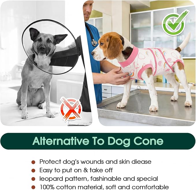 Kuoser Dog Surgery Recovery Suit, Soft Breathable Dog Recovery Suit for Female Spay Male Nueuter, Anti Licking Puppy Onesie Pet Surgical Suit for Dogs Abdominal Wounds Skin Disease, Rainbow L