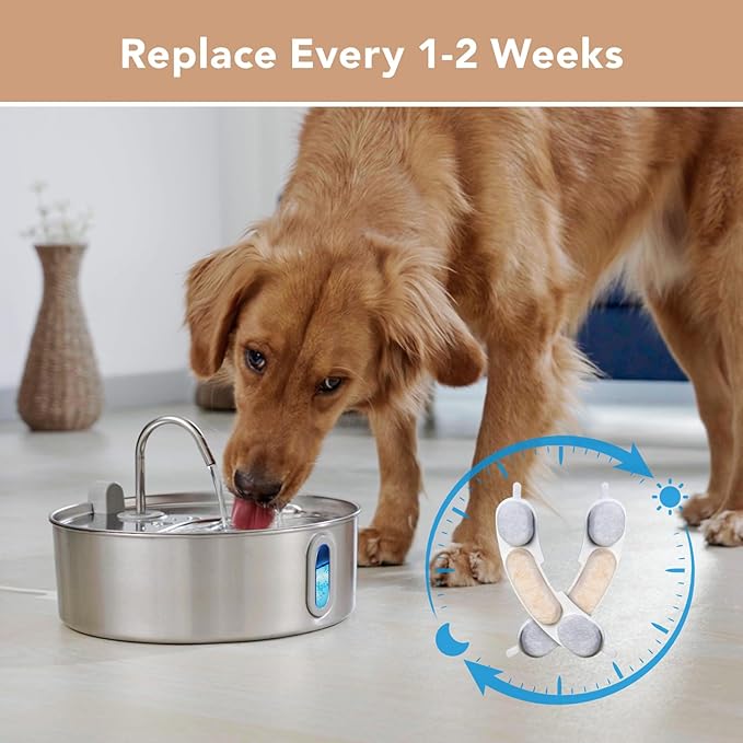 Smartoo Official 16 Packs Dog Water Filter Replacement and 16 Sponges with 1 Pump Holder for 7L/236oz/1.8Gal Stainless Steel Dog Water Fountain