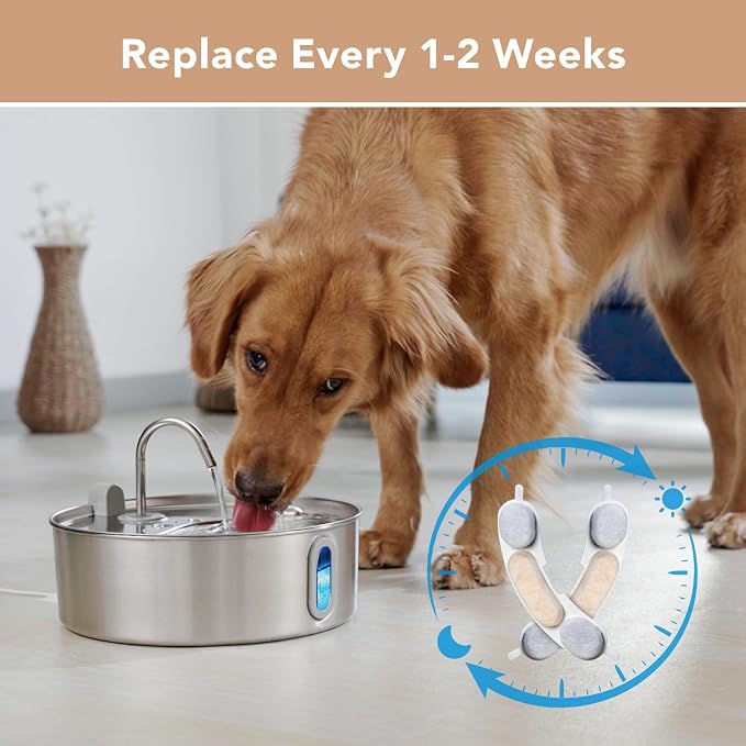 Smartoo Official 12 Packs Dog Water Filter Replacement and 12 Sponges with 1 Pump Holder for 7L/236oz/1.8Gal Stainless Steel Dog Water Fountain