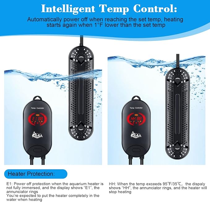 AQQA Aquarium Heater 1000W for 150-300 Gallon Submersible Fish Tank Heater for Aquarium Betta Fish Heater Aquarium Thermostat Heater Hydroponic Freshwater & Saltwater (1000W, 150-300Gal)