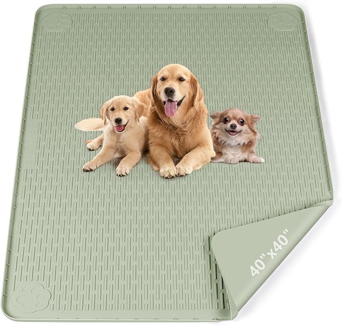Pee Pads for Dogs, 40" x 40" Extra Large Reusable Silicone Mat, Washable Puppy Training Pads for Potty Training, Non-Slip, Leak-Proof, Indoor Floor Protection (Green)