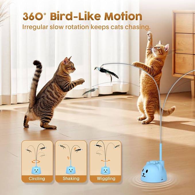 Interactive Cat Toys for Indoor Cats: Automatic Flying Bird Cat Toy with 360° Feather Wand, Strong 8cm Suction Cup, USB Rechargeable Self-Play Cat Toy for Bored Kittens & Adult Cats