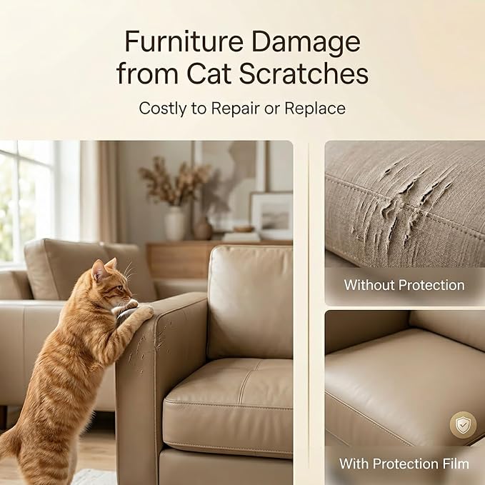 2 Pack Anti-Cat Scratch Furniture Protector, Single-Sided Sticky Couch Protector for Cats Claws,Cat Scratch Furniture Protector,Cat Scratch Furniture Door Protector for Sofa Tables (196.85" x 11.81")