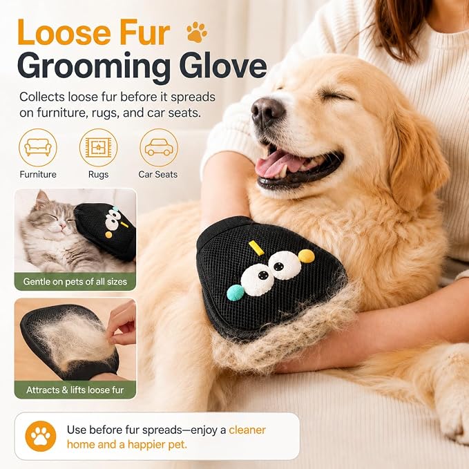 GOOGO Pet Hair Removal Tool Kit, 3 in 1 Carpet Rake Set with Black Long Handle Brush, Mint Green Scraper and Scalable Pet Broom Glove for Carpets, Couches and Cars