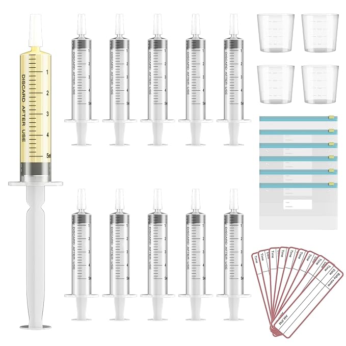 60 Sets 5Ml Colostrum Collector Kit Include 60 5ml No Needle Sterile Syringes with Cap, 4 Measuring Cup, 6 Zip-lock Storage Bags, 60 Labels for Breast Milk Collector