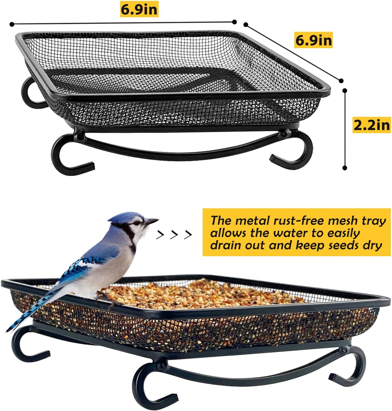MIXXIDEA Ground Bird Feeder Tray, Metal Platform Mesh Seed Tray for Bird Feeders, Great Attracting Garden Yard Decoration for Wild Birds Squirrels Dove (1 Pack)