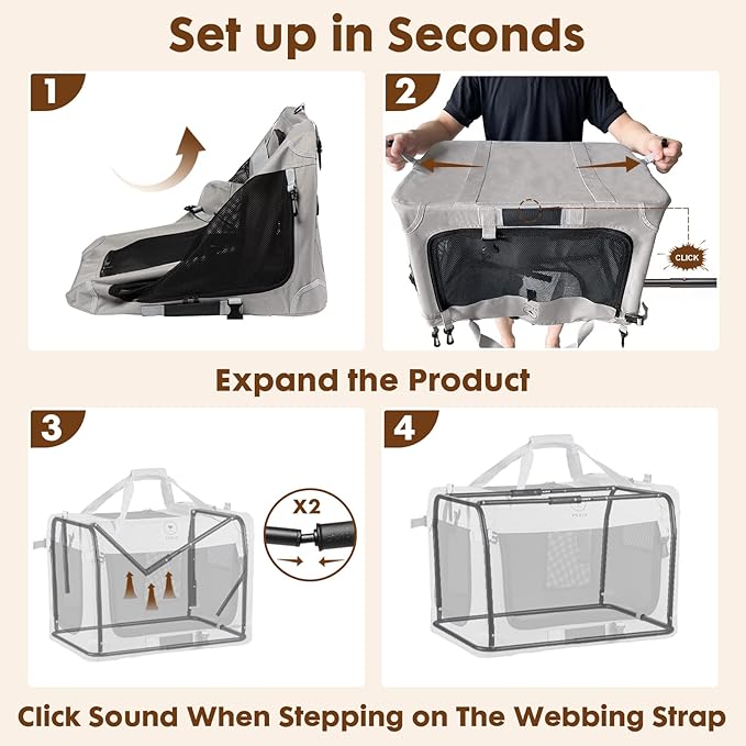 PEGIC Extra Large Cat Carrier for 2 Cats, Grey, X-Large | Portable Soft Sided, 24"×16"×16", Indoor and Outdoor Uses, For Car Traveling, Vest Visits
