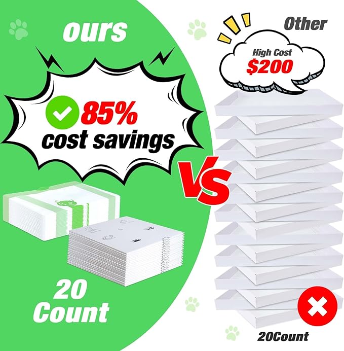 Litter Box Liners Compatible with Pets Scoopfree Litter Box Refill Tray Rectangle Bags with Anti-scratch Cardboard 20 Pack