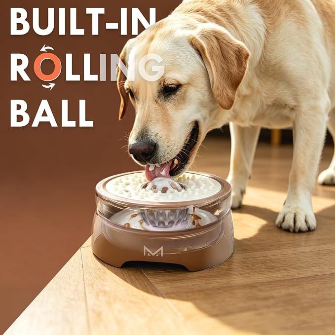 Slow Feeder Dog Bowls for Liquid Treat, Entertained Ball-in, Dog Lick Bowl, Pup Lick Toy for Large Medium Small Breeds Dietary Supplement/Post-op Nutrition (Mocha Brown)