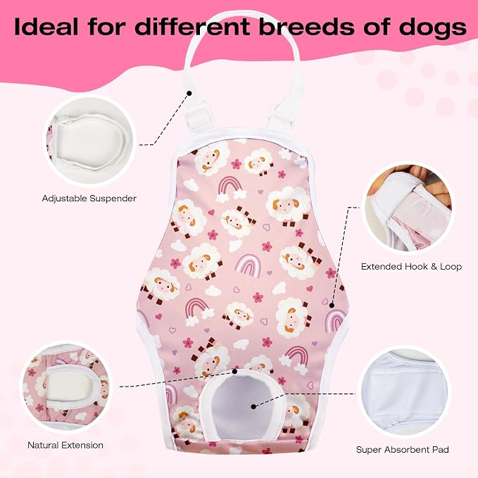 3 Pack Washable Female Dog Diapers with Adjustable Suspender, Reusable Sanitary Panties for Dogs in Heat, Leak-Proof Design for Small Dogs