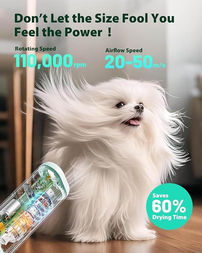 L&W BROS. 2-in-1 Pet Hair Dryer with Clamp Stand – Wearable & Hands Free Dog Grooming Dryer, 950W Low Noise Blower with 5 Heat & 3 Speed Settings, for Small to Medium Pets (Green)