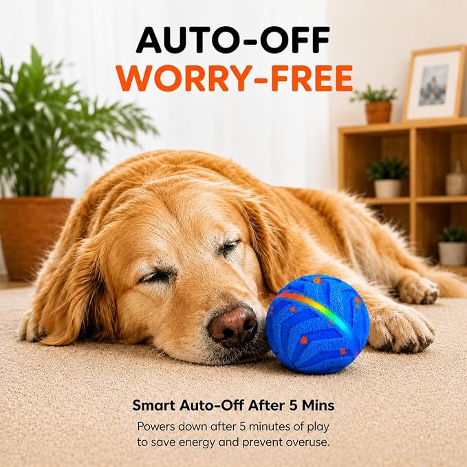 Smart Dog Ball - High-Elasticity E-TPU Interactive Toy, Automatic Rolling Ball with 2 Modes & LED Glow, 350mAh Long Battery Life, Motion Activated & USB-C Rechargeable for Dogs