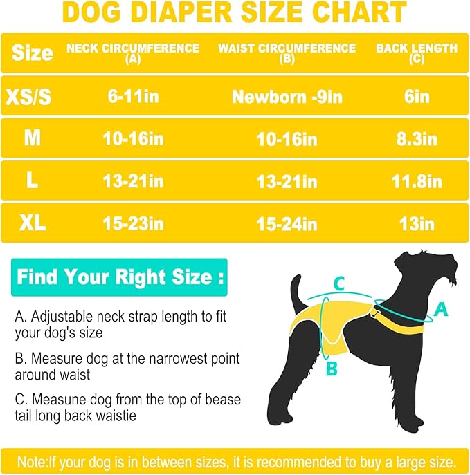 Jollywoods 3 Pack Washable Female Dog Diaper Onesie Sanitary Pantie with Adjustable Suspender, Reusable Fixed Diapers, Super Absorbent Leakproof for Small Medium Large Dog in Heat Cycle L