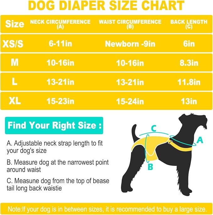Jollywoods 3 Pack Washable Female Dog Diaper Onesie Sanitary Pantie with Adjustable Suspender, Reusable Fixed Diapers, Super Absorbent Leakproof for Small Medium Large Dog in Heat Cycle XS/S
