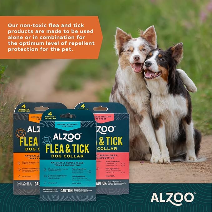 ALZOO Flea & Tick Dog Collar and 8 Fl. Oz. Flea & Tick Repellent Spray for Dogs, Medium-Sized Dogs: 16-40 lbs, 100% Plant-Based Active Ingredients