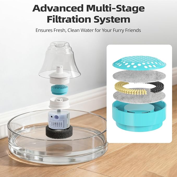 Glass Cat and Dog Water Fountain 90oz/2.7L, Automatic Pet Water Dispenser with Quiet Pump