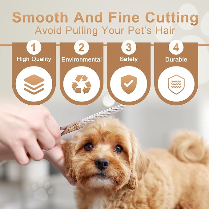 Professional Dog Grooming Scissors Rose Gold 440C Stainless Steel Straight Thinning Curved Chunker Shears for Pet Grooming Services Dogs and Cats (Combo, 7.5‘’)