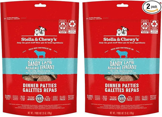 Stella & Chewy's Freeze-Dried Raw Dinner Patties - Dandy Lamb Recipe - High Protein Grain-Free Puppy & Dog Food - Perfect for Picky Eaters - 25 oz (Pack of 2)