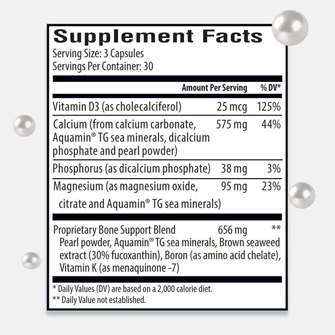 Marine Calcium Bone Density Supplement, 3.5X Absorbable Pearl Calcium & Icelandic Marine Algae, with Magnesium, Vitamin D3 K2 & More, Organic, Holistic Alternative, Astronaut Endorsed - 30 Days Supply