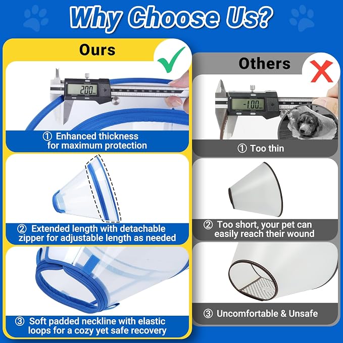 Dog Cone to Stop Licking, Clear Recovery Collar with Detachable Zipper, Sturdy Elizabethan Collar for Large Medium Small Dogs, Soft Adjustable Cone After Surgery Patented, Blue XXL