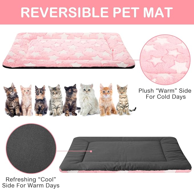 VitalCozy 4 Pcs Dog Crate Pads, Ultra Soft Warm Washable Anti-Slip Kennel Bed Mat for Pets, Reversible, Replaceable, Cage Liner for Small Medium Large Dogs and Cats(18 x 14 x 1.6 Inch,Star,Colorful)