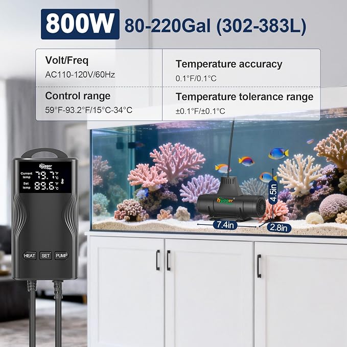 hygger Aquarium Heater with Upgrade Water Circulatio,Submersible Fish Tank Water Heater Digital Display,Auto Temperature Control for Freshwater Saltwater Safety Shut-Off Protection (300W,40~80Gal)