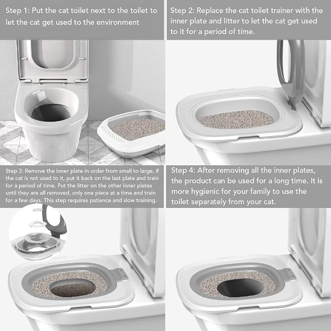 Upgraded Cat Toilet Trainer Kit, Universal Reusable Cat Potty Toilet Training Kit, Removable Cat Toilet Training Kit, Toilet Litter Box Trainer for Home Pet Care (Gray)